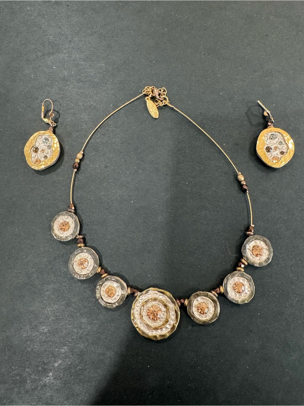 Gold and Silver Layered Disc Necklace & Earring Set